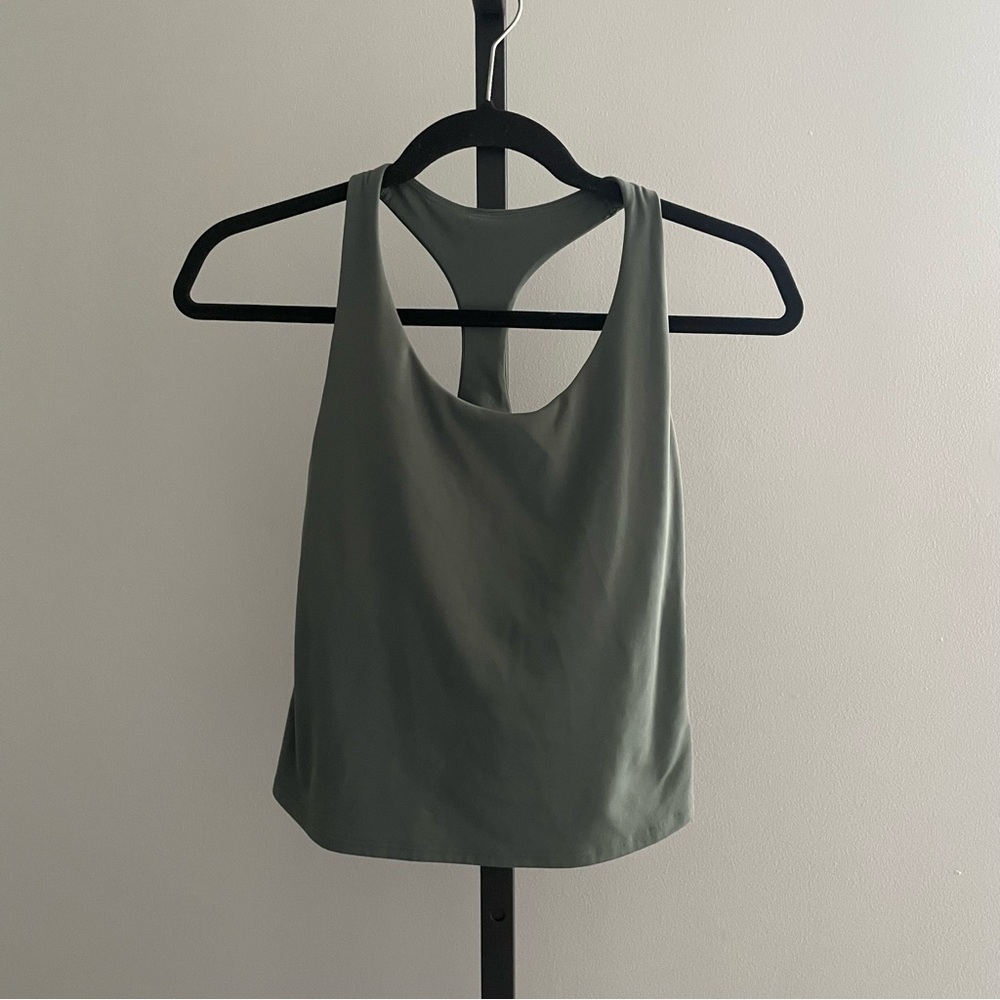 Old Navy Powersoft Racerback Crop Tank Top Built in Bra Olive Green Size Small